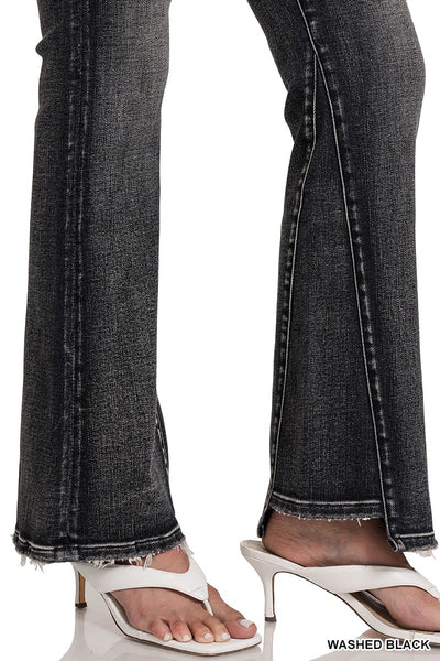 Black Wash Mid Rise Panel Bootcut Jeans
