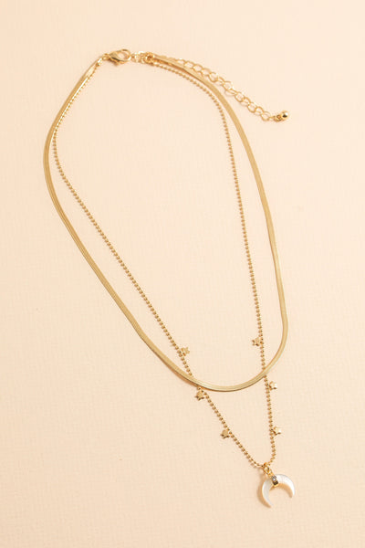 Layered Stars & Flat Horn Chain necklace (silver or gold)