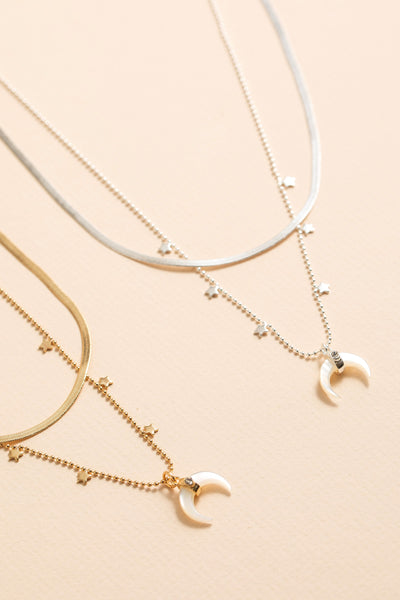 Layered Stars & Flat Horn Chain necklace (silver or gold)