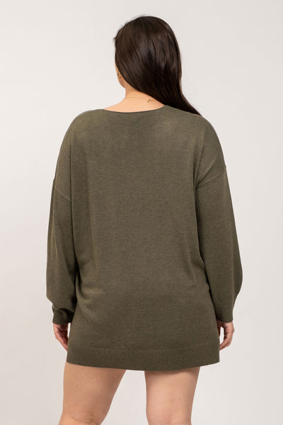 Olive Shallow V-Neck Sweater (S-3X)