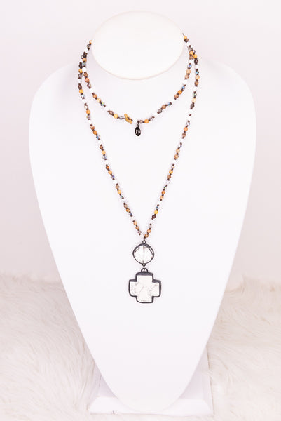 McCall Crystal Cross Necklace- White