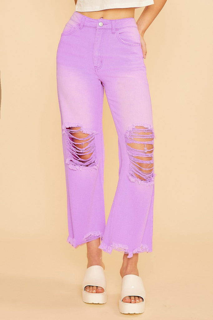 Lavender Distressed Straight Leg Jean