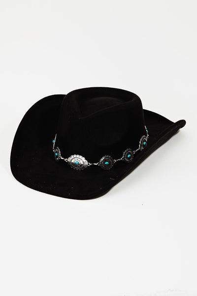 Black Turquoise Inspired Disc Chain Western Hat