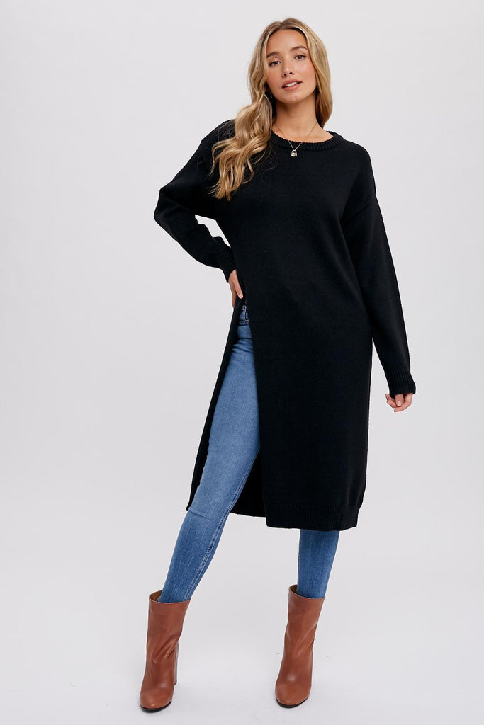 Black Modern Side Slit Sweater