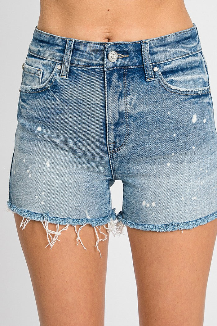 Splattered & Frayed Denim Shorts