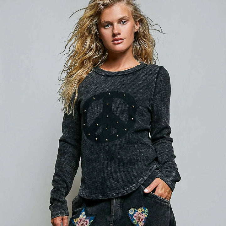Studded Peace Thermal Top by POL