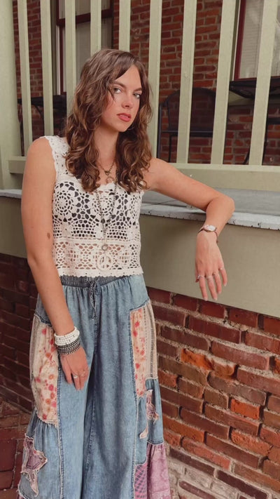 Free Spirit Wide Leg Patch Pants