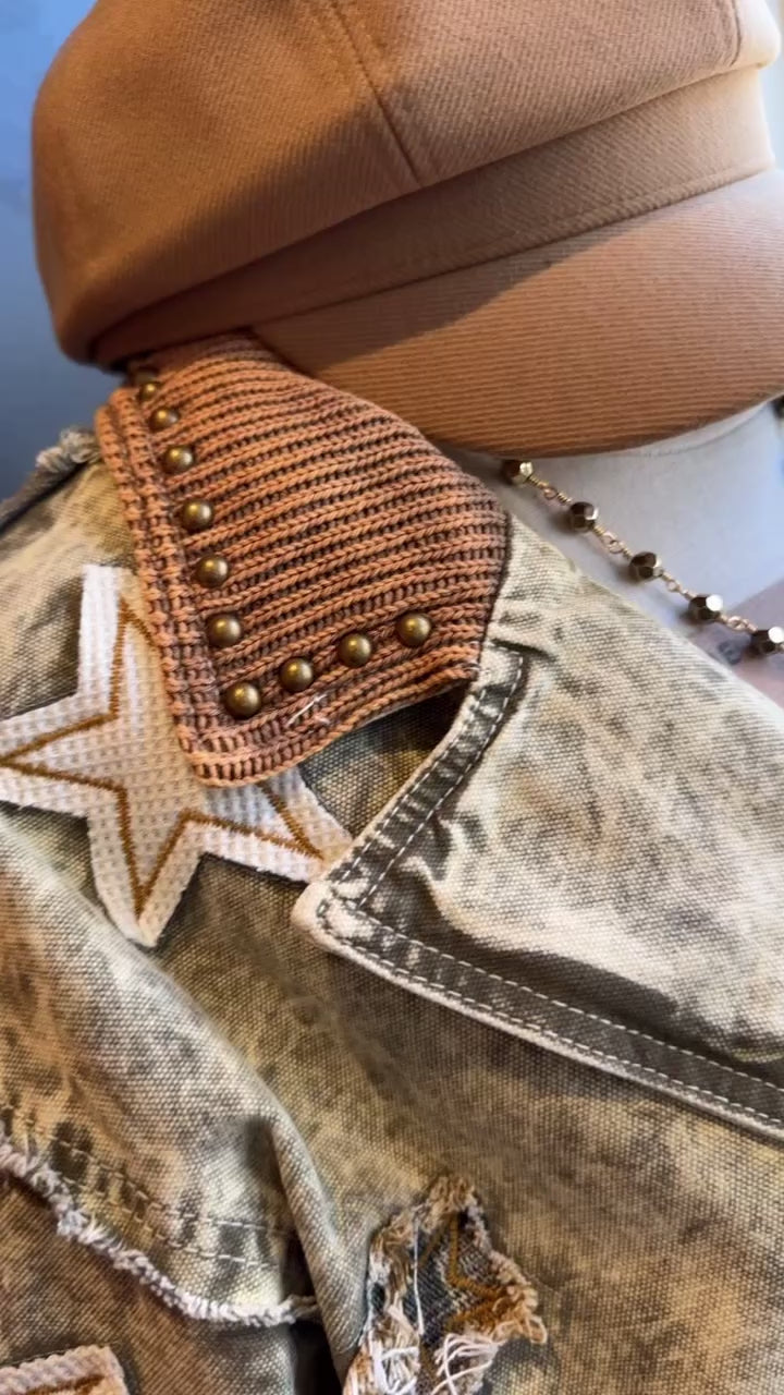 Vintage Olive Plaid Star Twill Jacket
