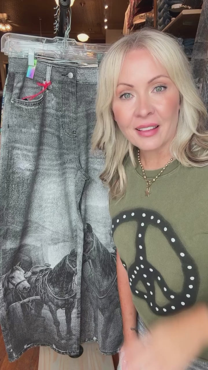 Western Black Horse Baggy Jeans
