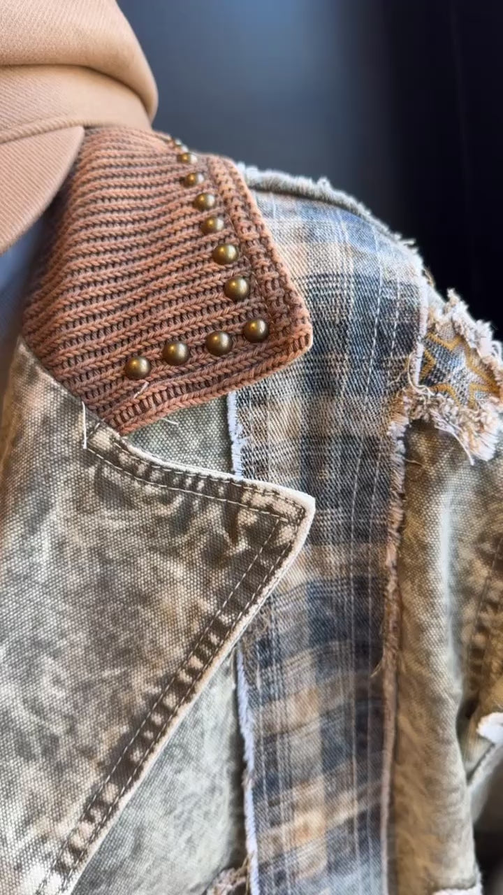 Vintage Olive Plaid Star Twill Jacket