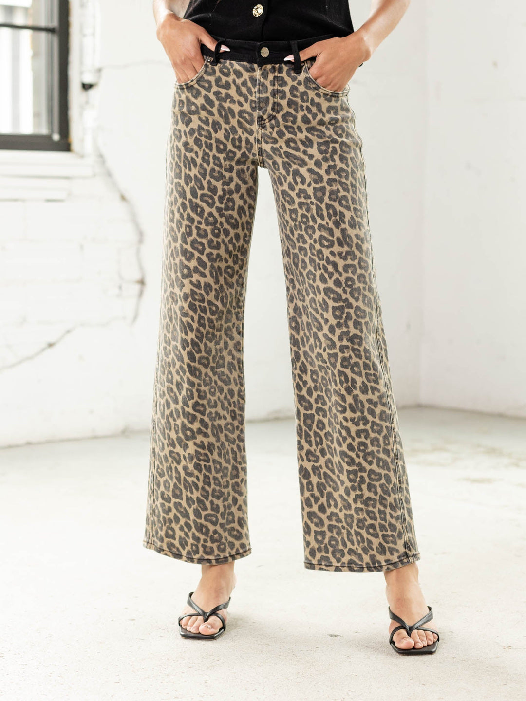 Coffee Leopard Wide Leg Pants by Risen