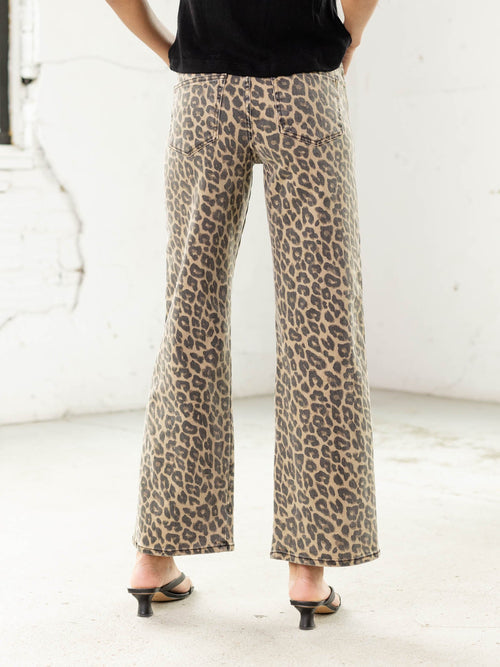 Coffee Leopard Wide Leg Pants by Risen