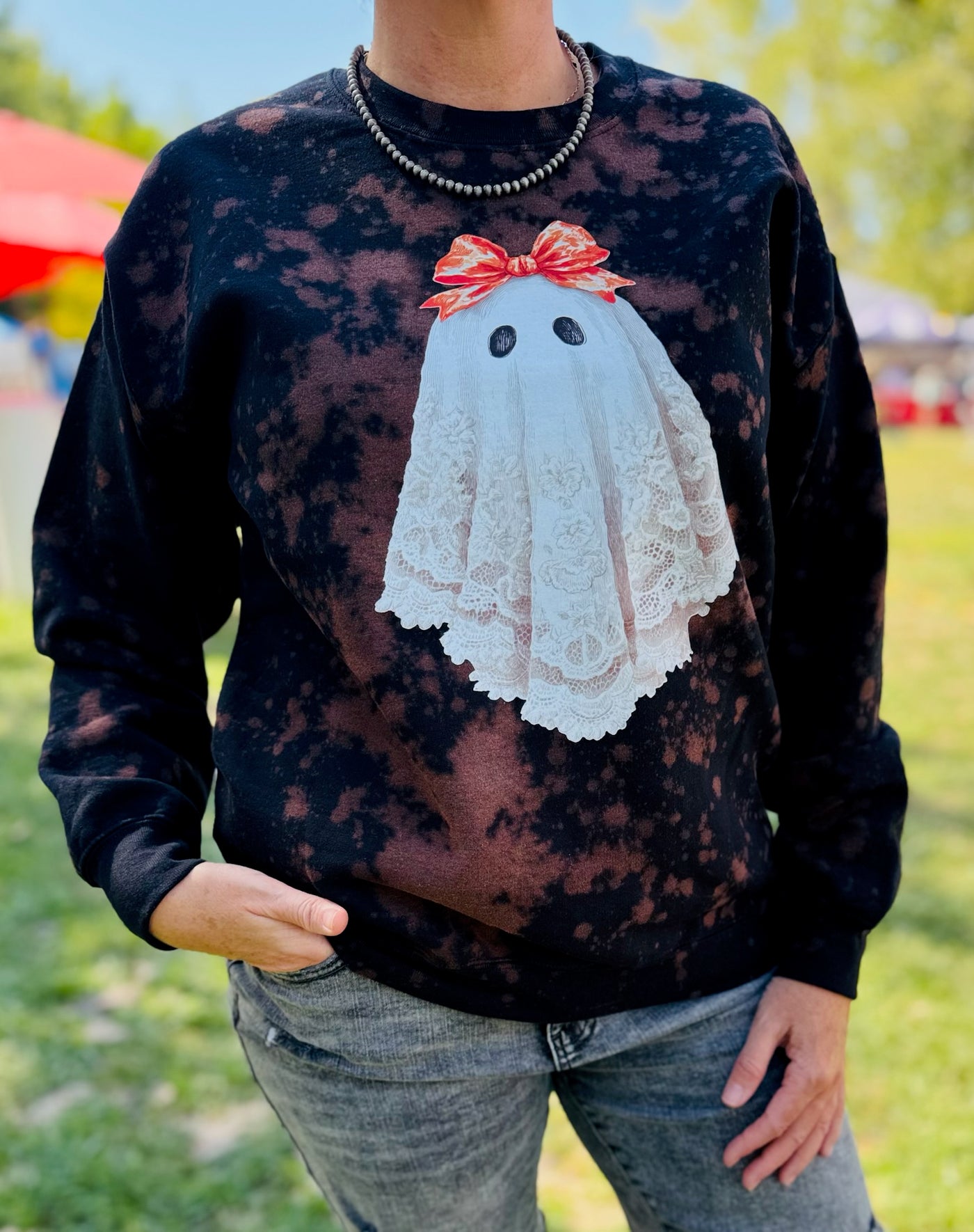 Ghost Bow Acid Washed Sweatshirt