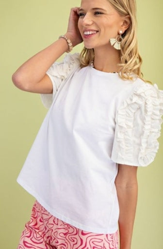 Ruffle Accented White Top