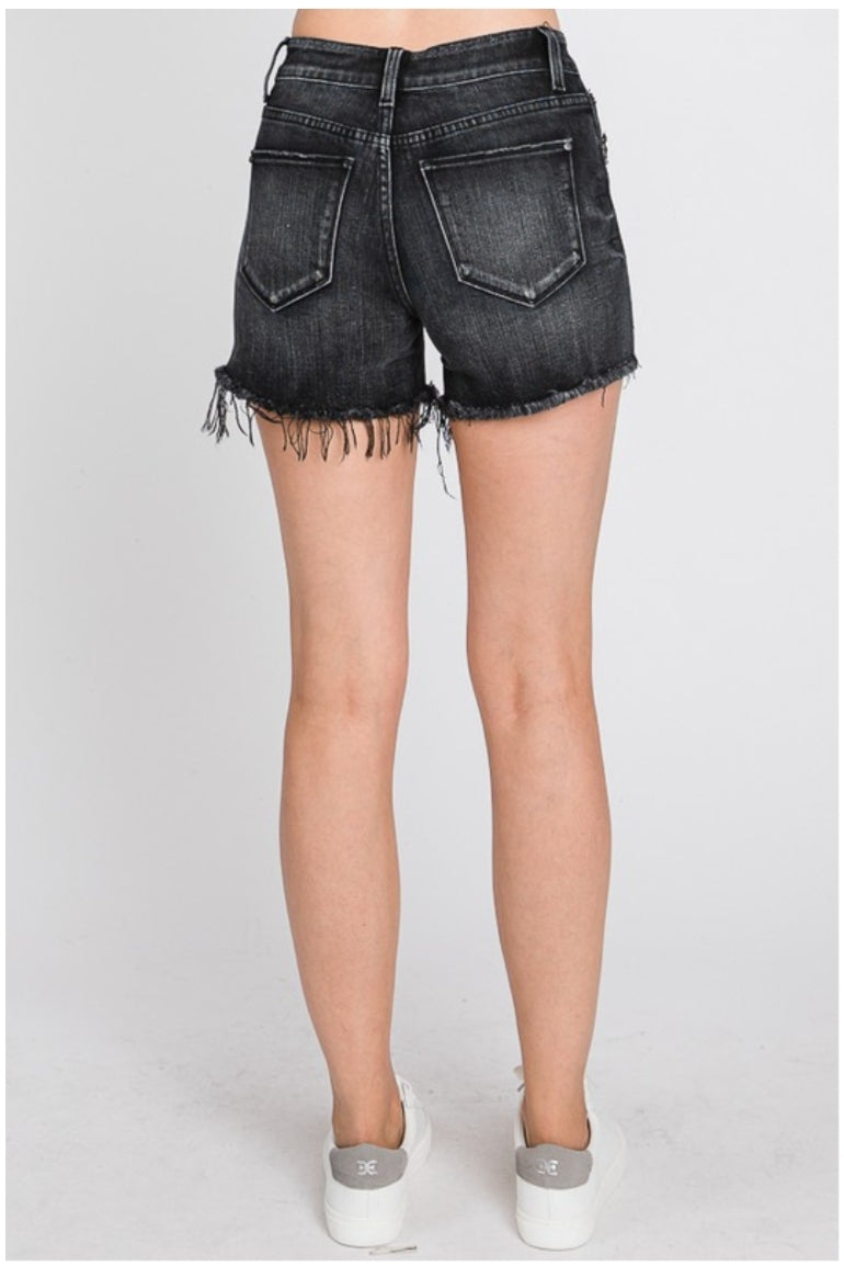 Black High rise Frayed Stretch Shorts