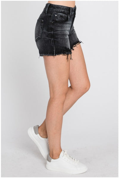 Black High rise Frayed Stretch Shorts