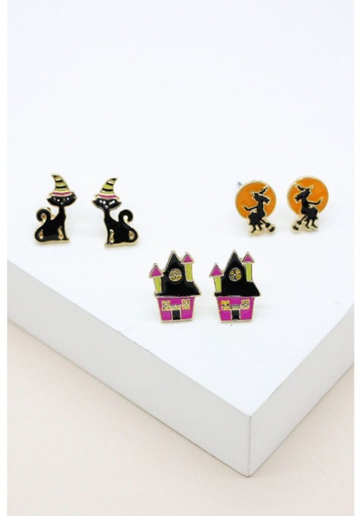 3 Cat/Witch Halloween Earring Sets