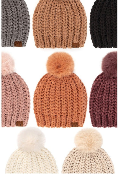 C.C Soft Chenille Chunky Yarn Beanie (4 colors)
