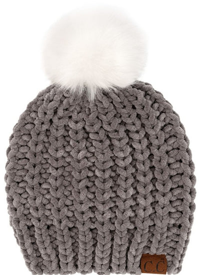 C.C Soft Chenille Chunky Yarn Beanie (4 colors)
