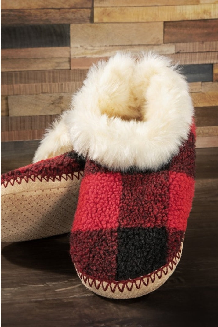 Red Fur Plaid Slippers