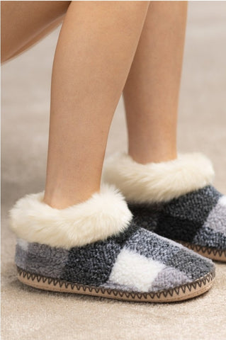 White Fur Plaid Slippers
