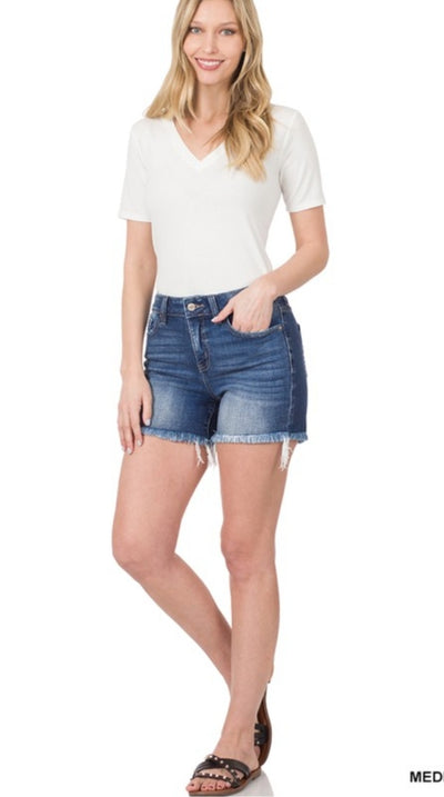 Claire's Mid Rise Frayed Denim Shorts