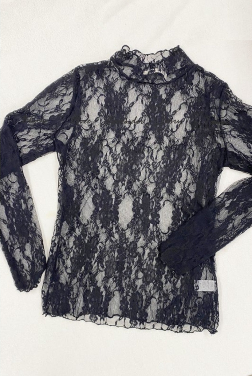Black Floral Lace Long Sleeve Shirt