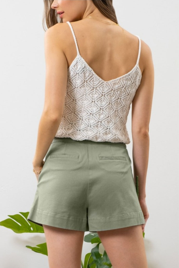Olive Front Tie Shorts