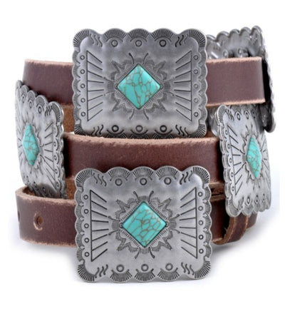 Brown Leather Square Concho Belt