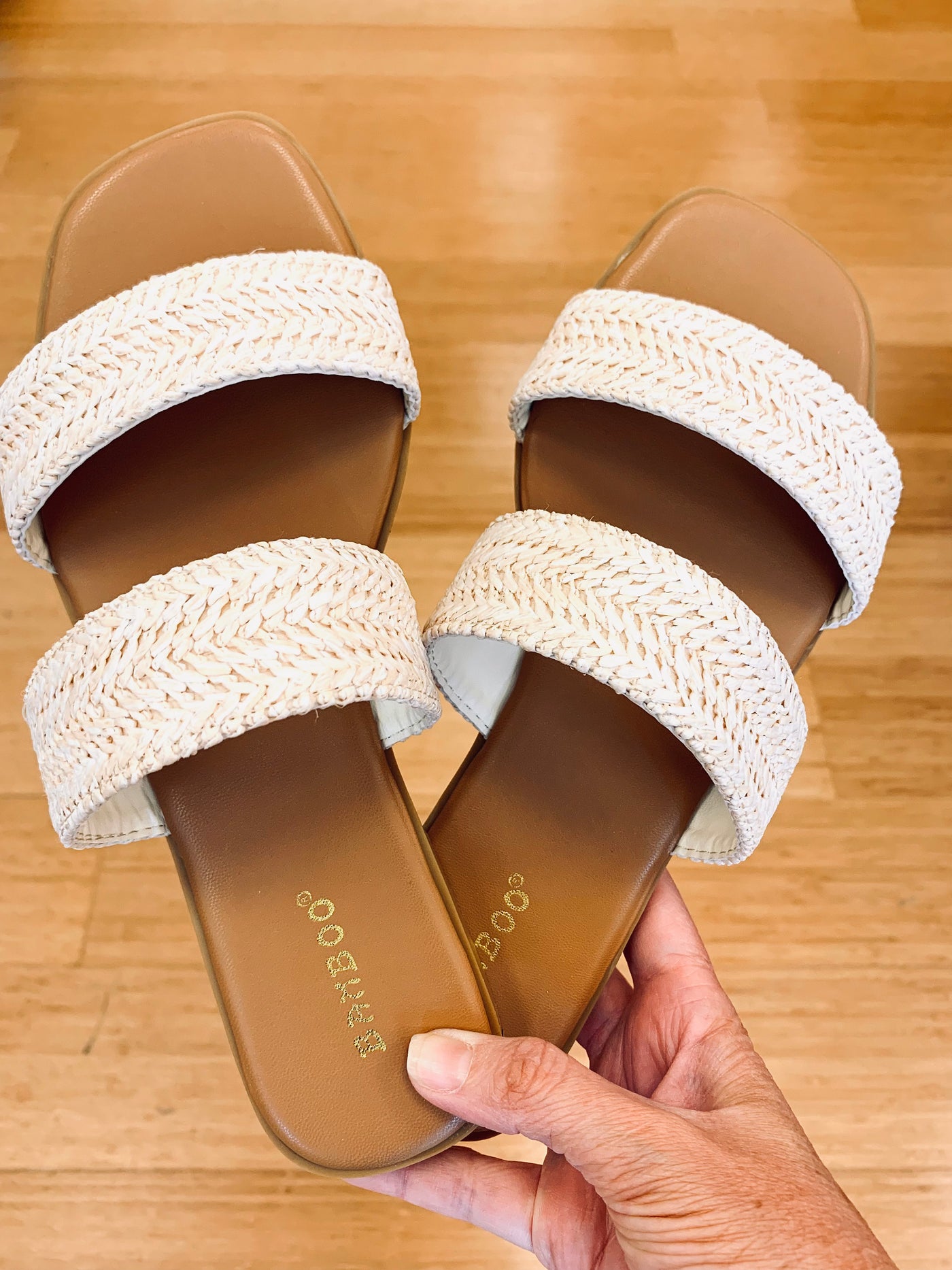 Hint Raffia Braided Double Strap Flat Sandals