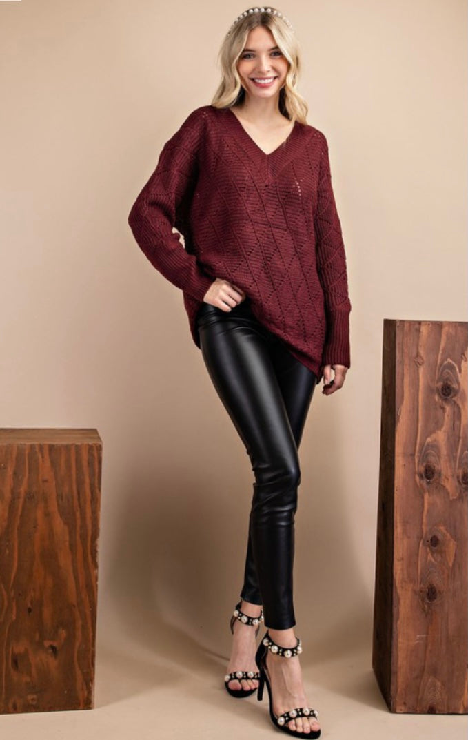 Curvy Solid v-Neck Argyle Sweater (2 colors)