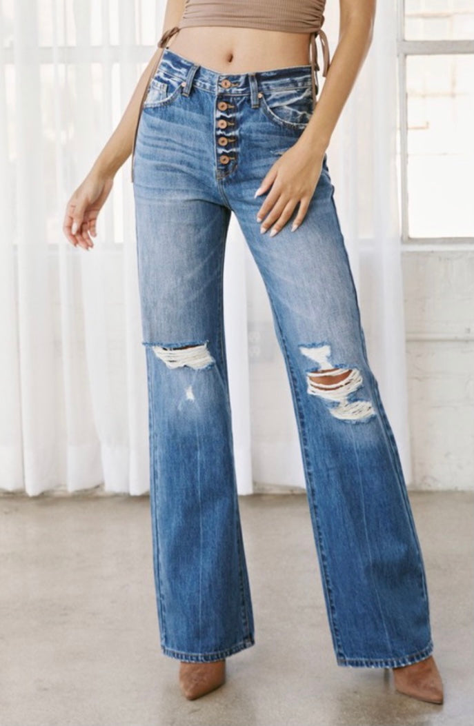 Kelly Ultra Rise Button Up Wide leg Jeans