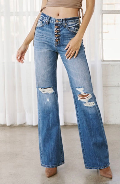 Kelly Ultra Rise Button Up Wide leg Jeans
