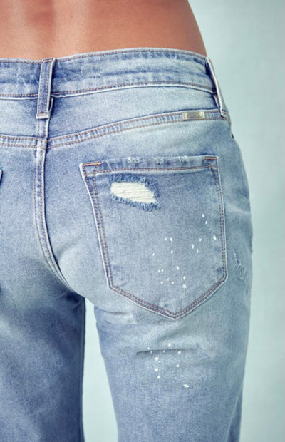 Light Wash Splattered & Distressed Premium Boyfriends