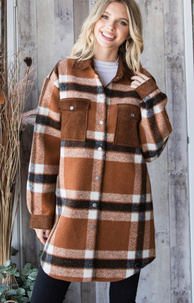 Brown Wool Shacket Maxi Coat