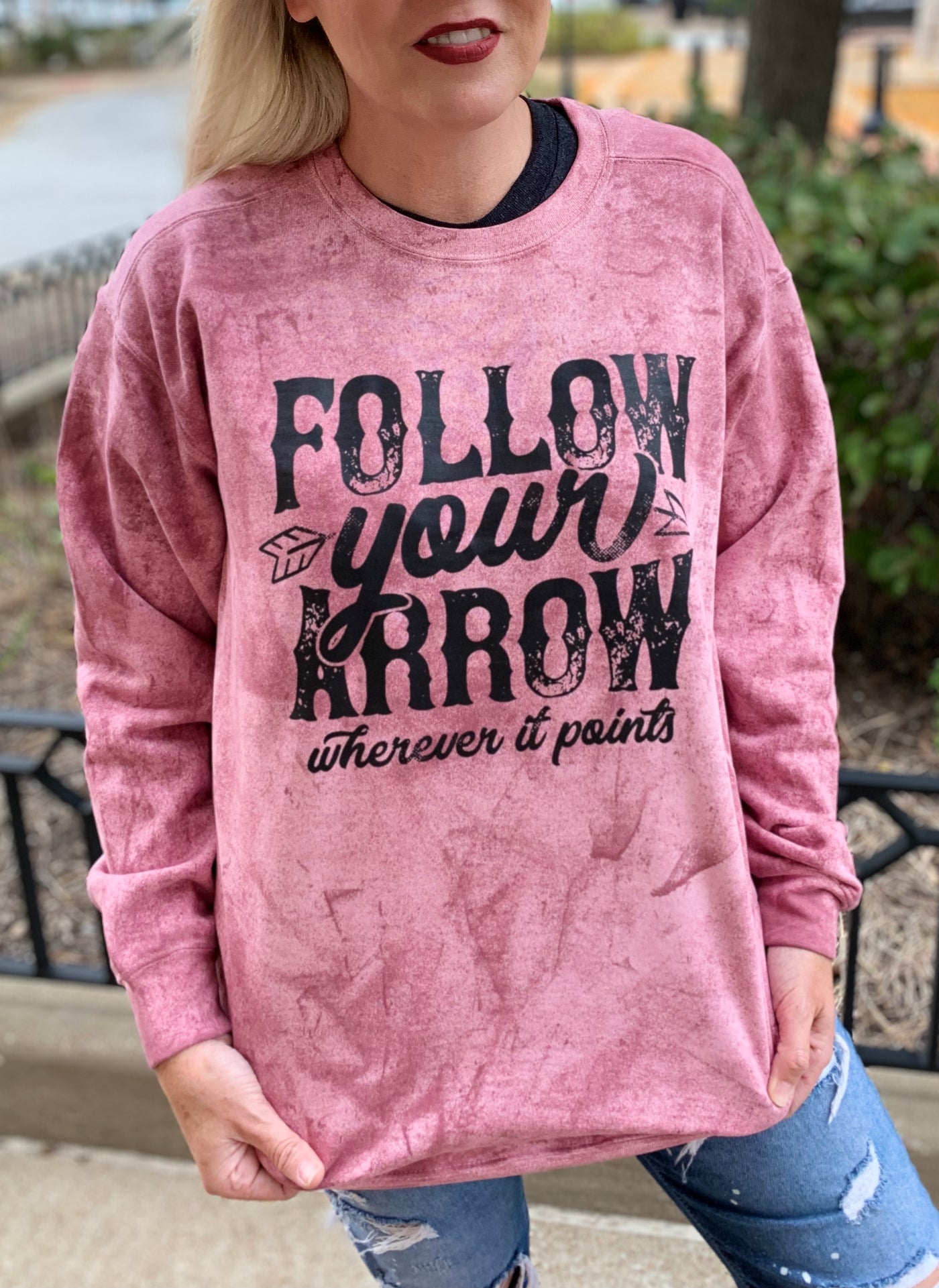Follow Your Arrow Clay Marble Fleece Sweatshirt