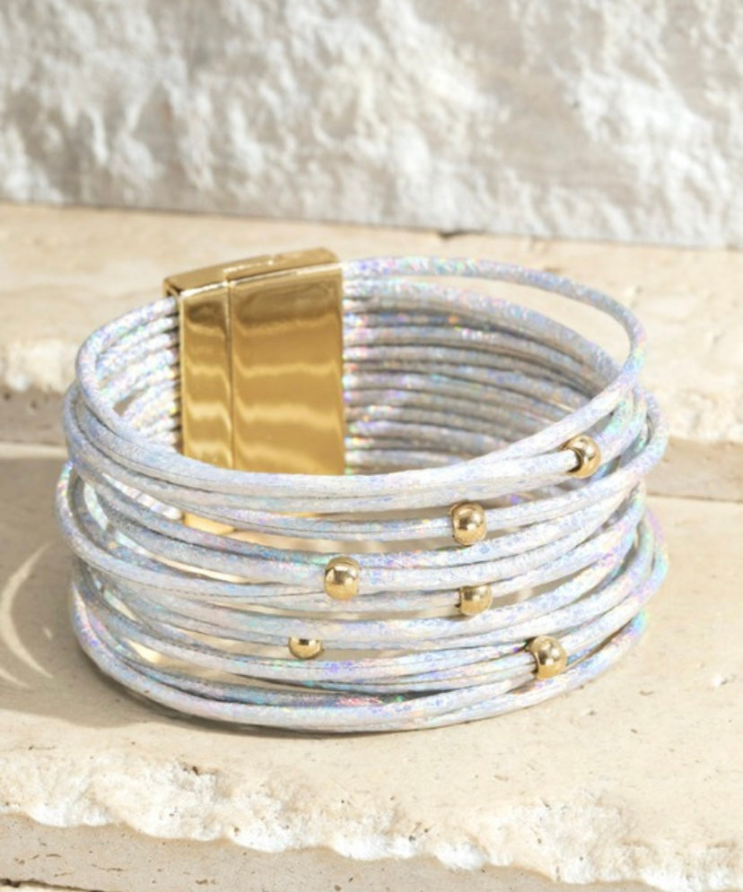 Opal Metallic Rubber Bracelet Stack