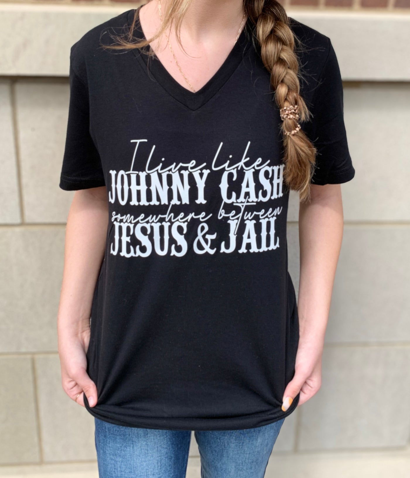 I Live Like Johnny Somewhere Between Jesus & Jail Tee
