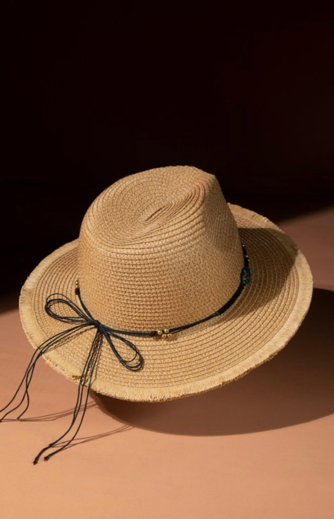 Straw Panama Hat with Stone Hatband