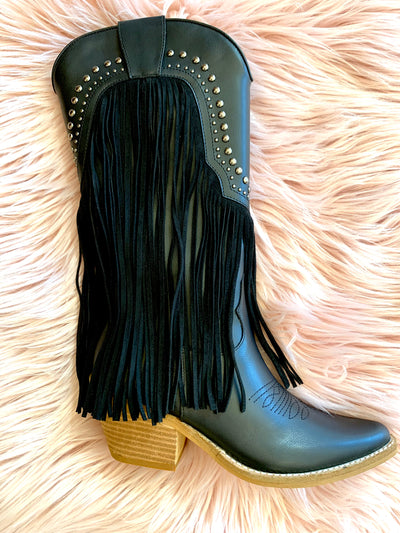 Black Adela Fringe Cowgirl Boot