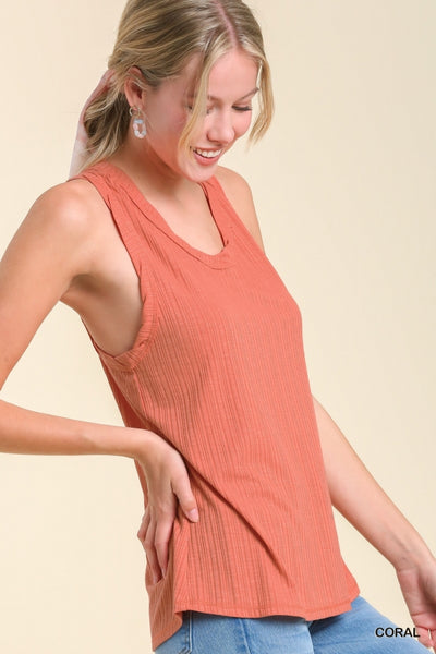 Coral Ribbed Racer Back Tank Top