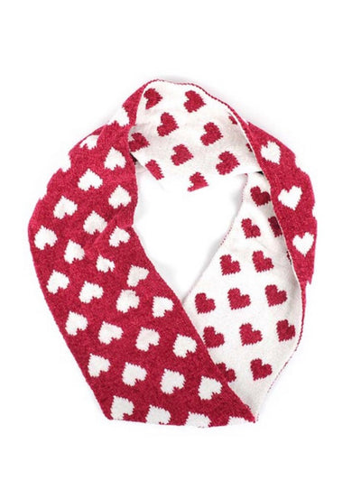 Red & White Heart Pom Pom Beanie and scarf set