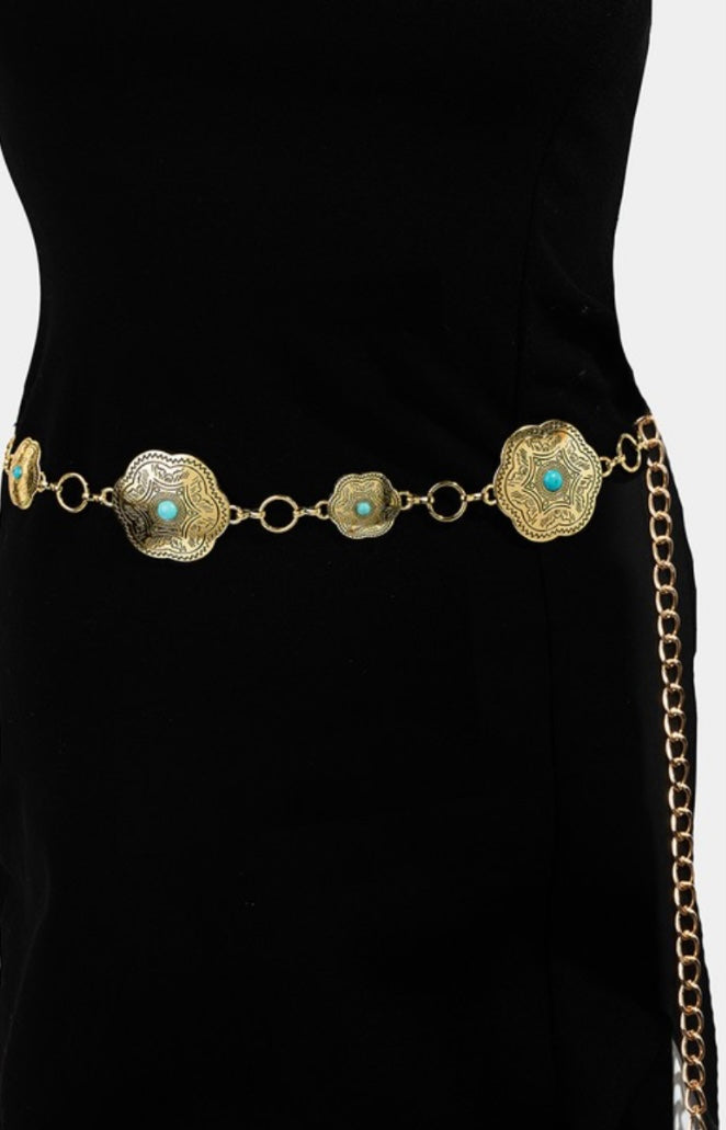 Gold Floral Disc Concho Belt