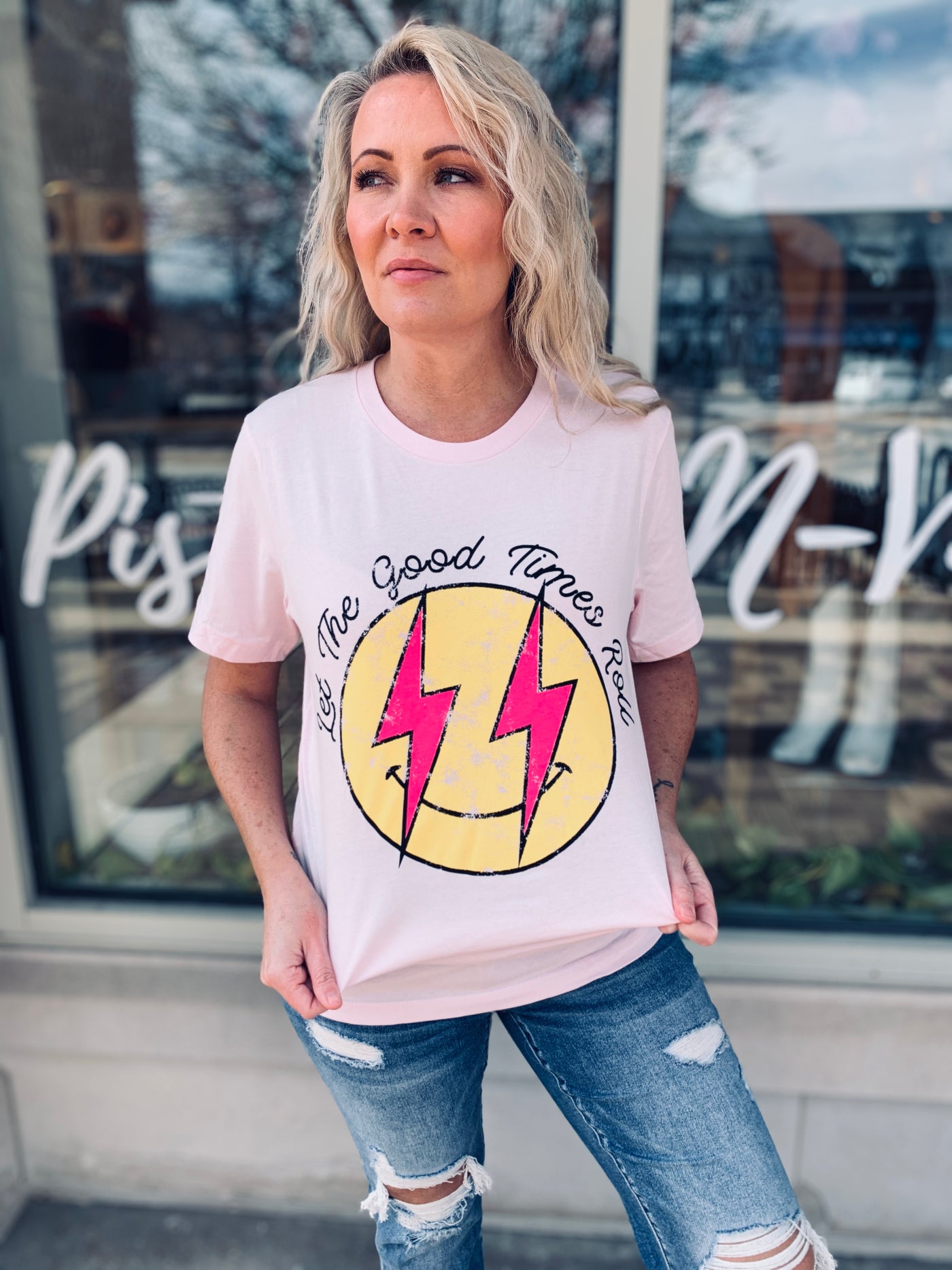 Lightning Bolt Happy Face Graphic Tee