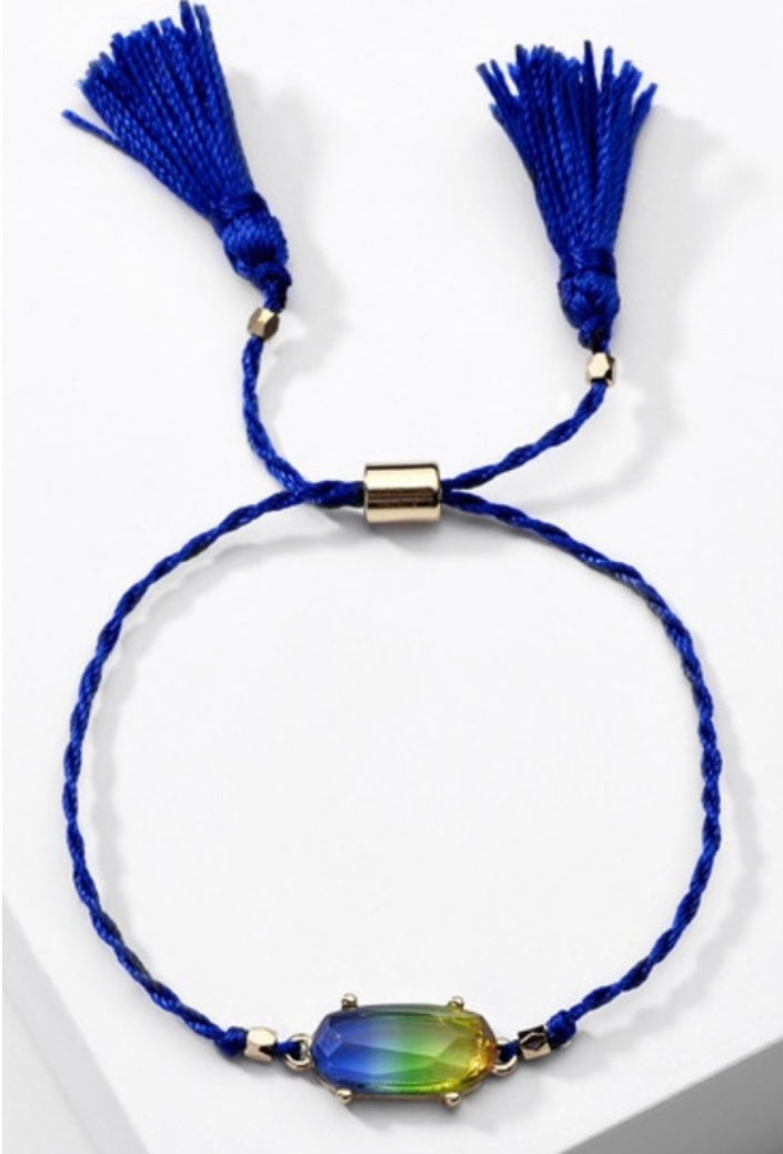 Blue Gem Pull Tie Cord Friendship Bracelet