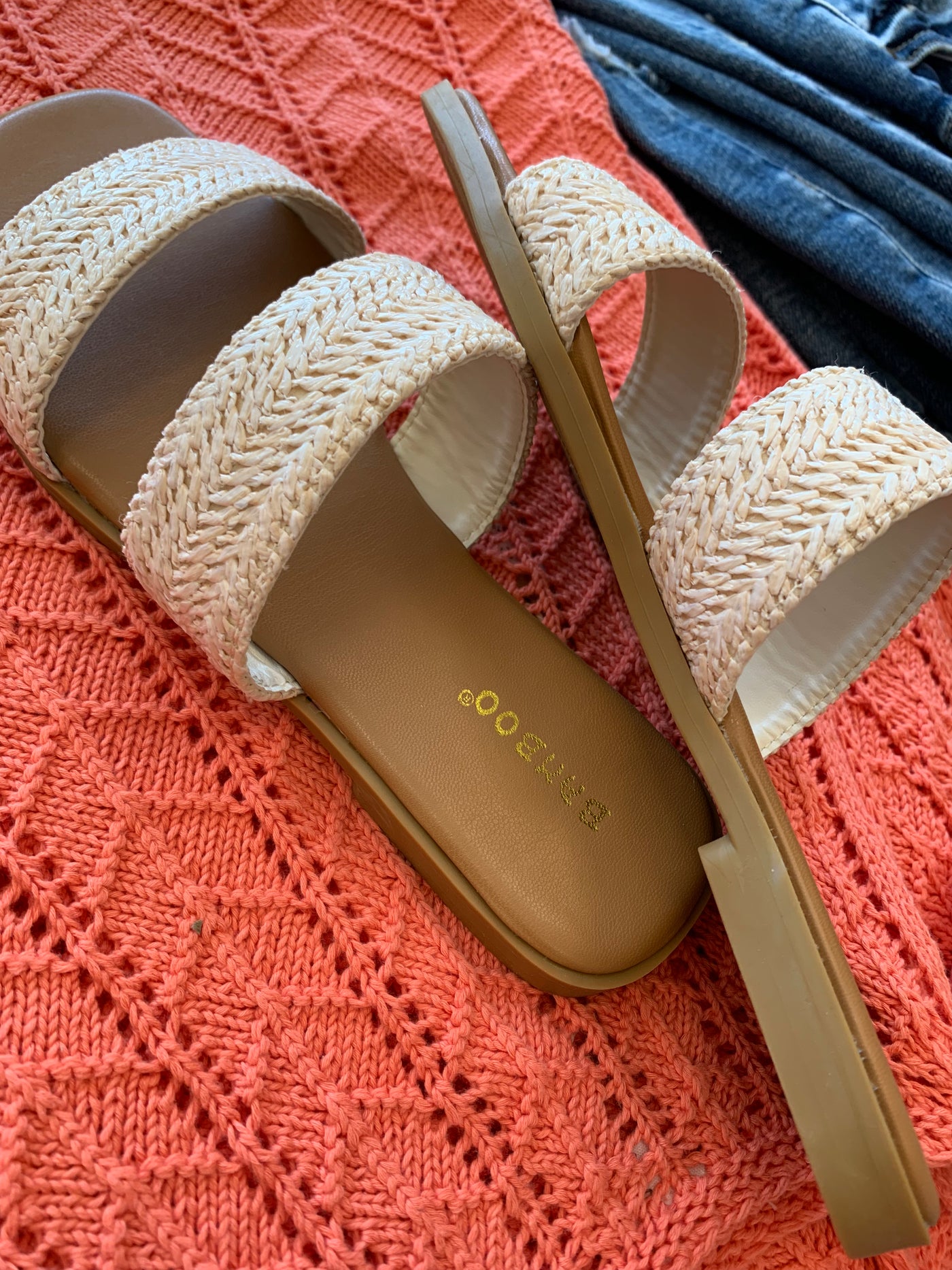 Hint Raffia Braided Double Strap Flat Sandals