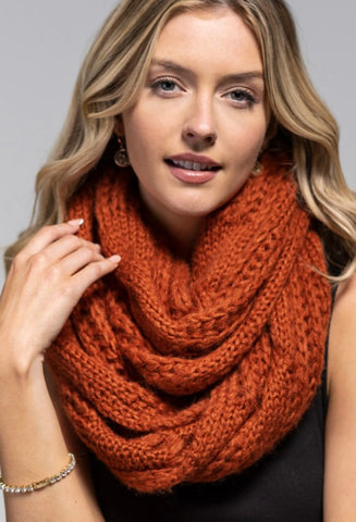 Rust Cable Knit Infinity Scarf