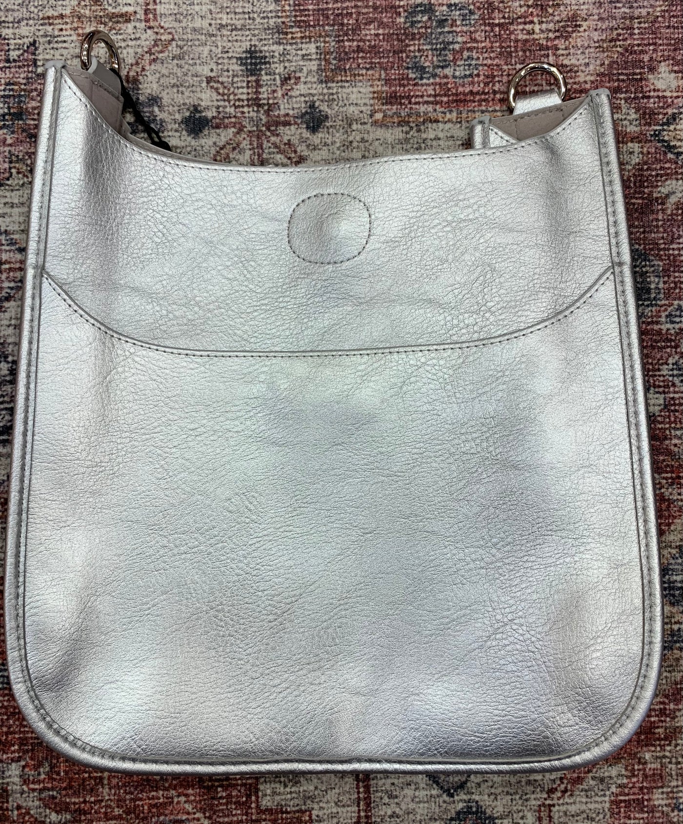 Silver Metallic Vegan Leather Messenger Bag ( strap not included )
