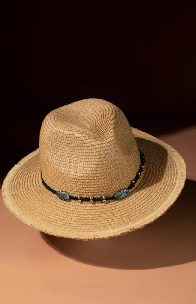 Straw Panama Hat with Stone Hatband