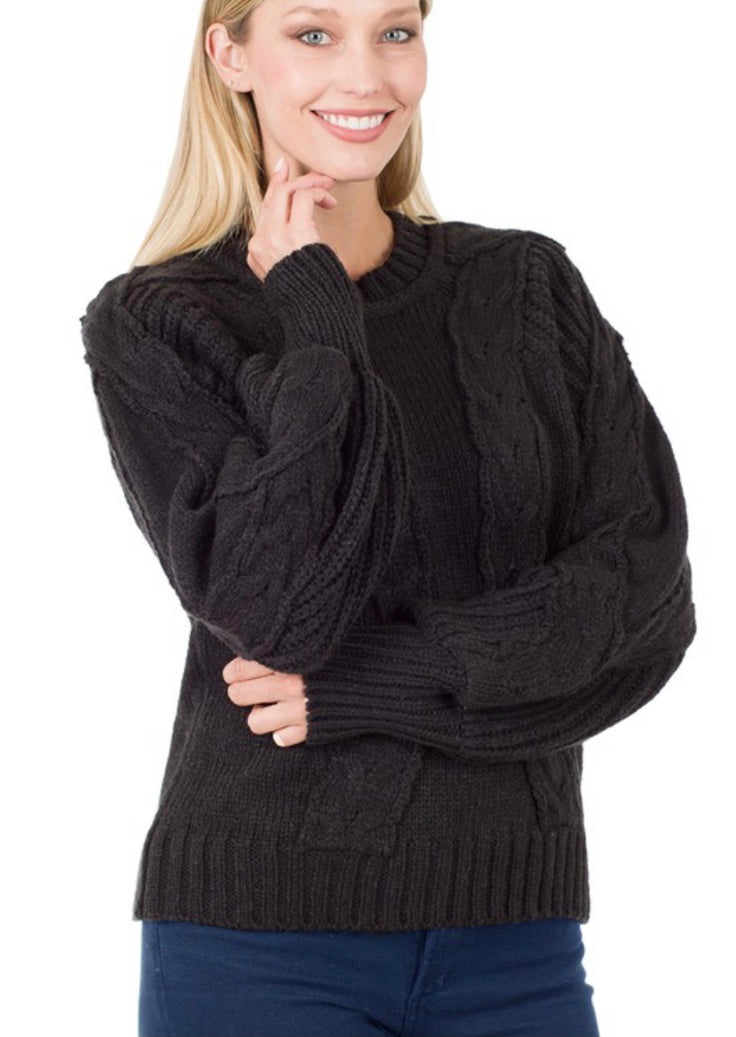 Kaylynn Cable Knit Sweater- Black